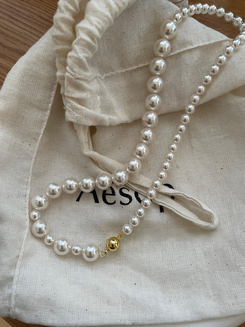 14K Gold Filled Magnetic Ball Asymmetric Pearl Necklace