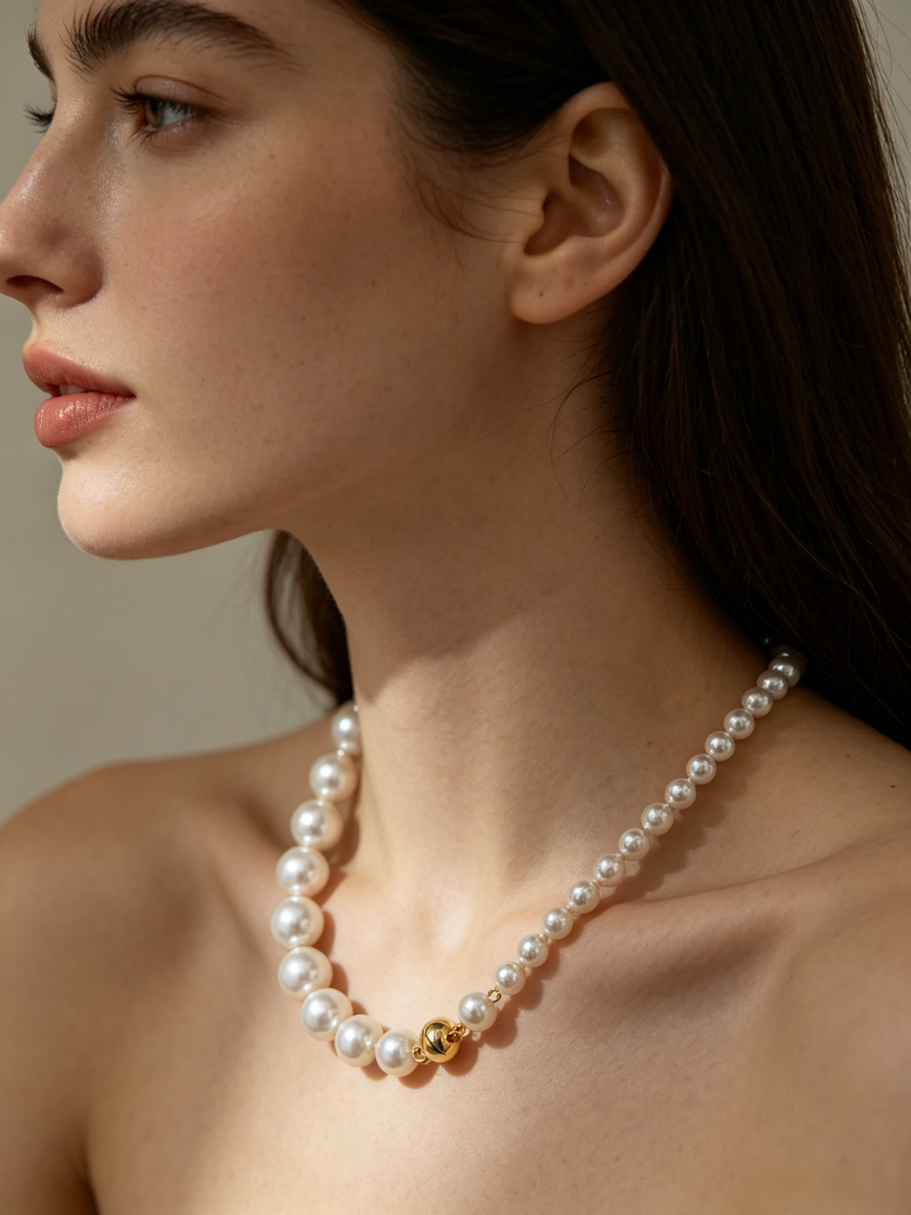 14K Gold Filled Magnetic Ball Asymmetric Pearl Necklace