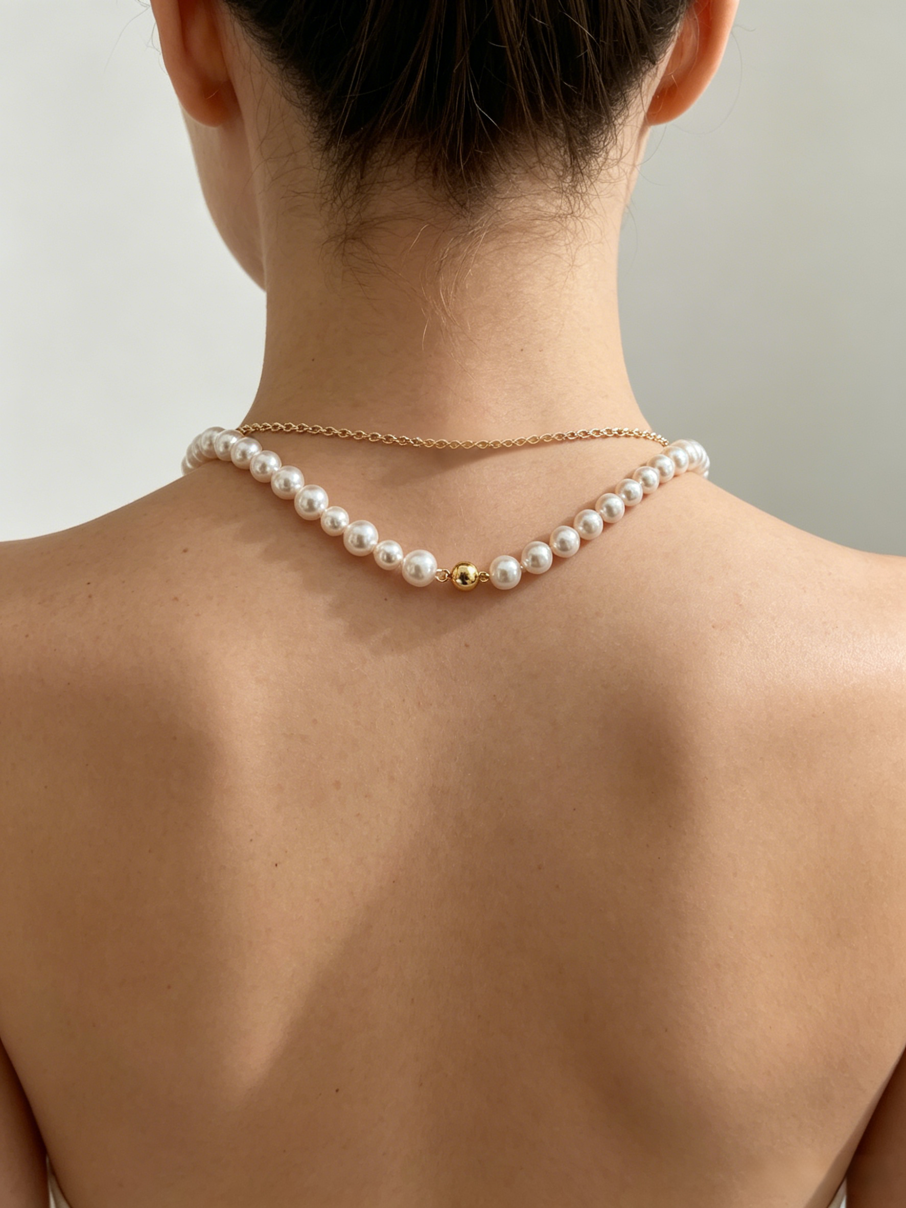 14K Gold Filled Magnetic Ball Asymmetric Pearl Necklace