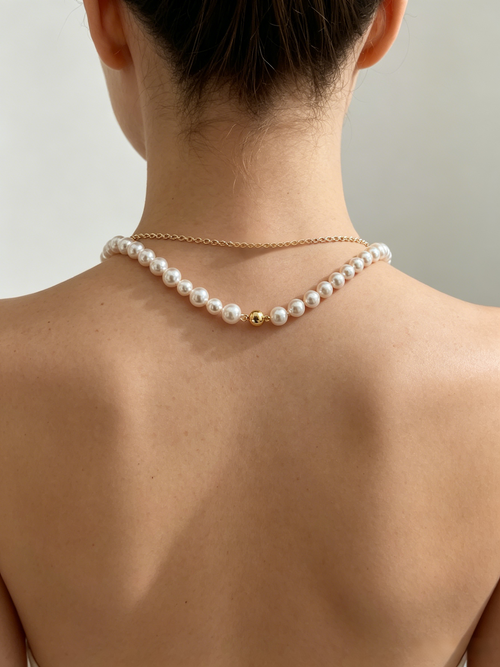 14K Gold Filled Magnetic Ball Asymmetric Pearl Necklace