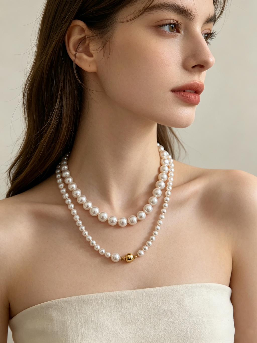 14K Gold Filled Magnetic Ball Asymmetric Pearl Necklace