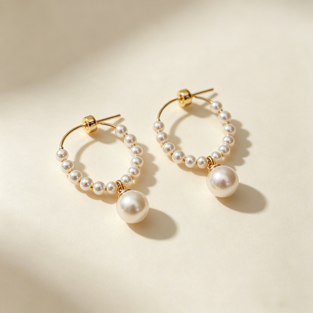 14K Gold Filled Swarovski Crystal Pearl C-Hoop Earrings