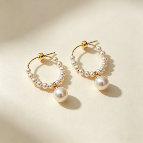 14K Gold Filled Swarovski Crystal Pearl C-Hoop Earrings
