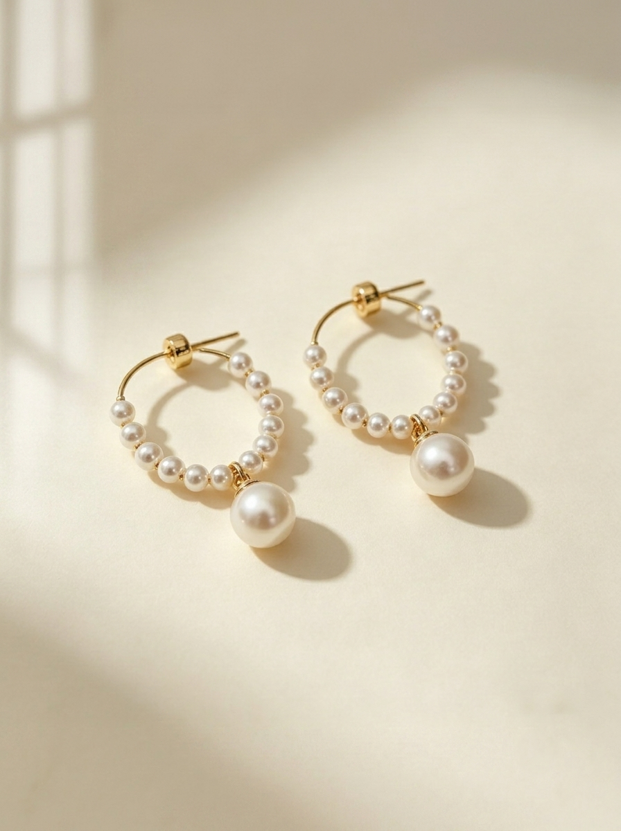 14K Gold Filled Swarovski Crystal Pearl C-Hoop Earrings