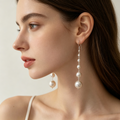 925 Sterling Silver Graduated Pearl Drop Statement Earrings