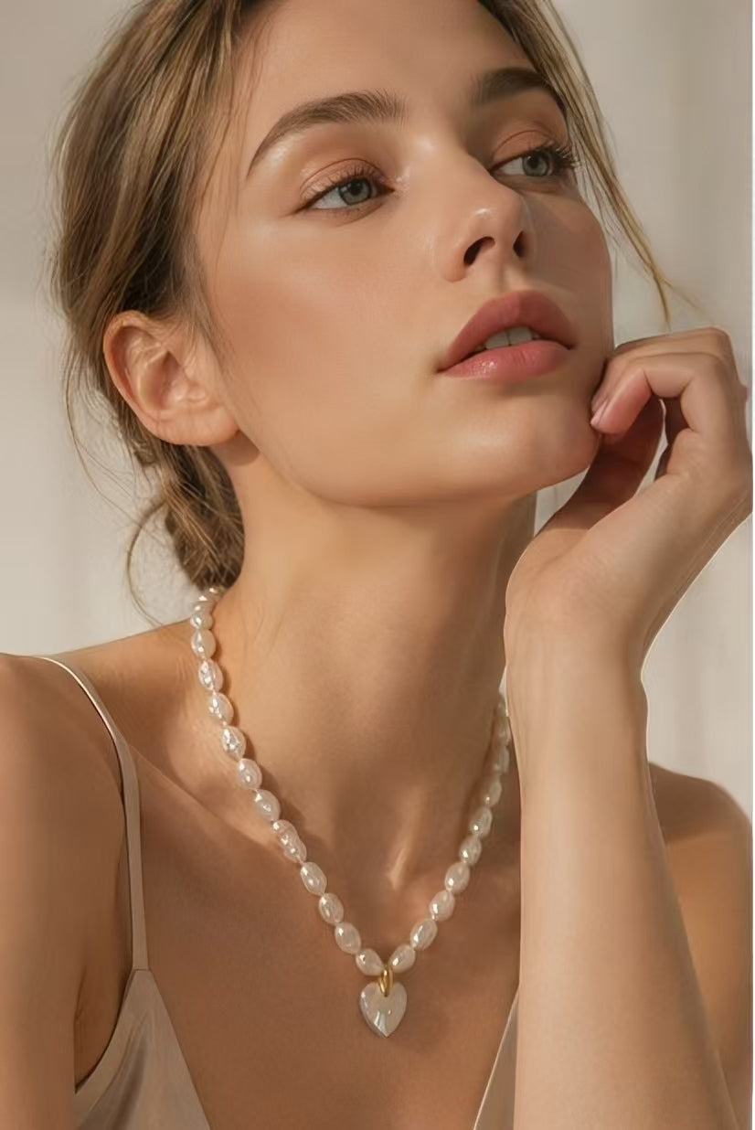 "Runaway Sweetheart" 18k Gold Over Silver Baroque Pearl Heart Necklace