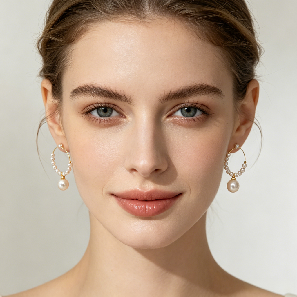 14K Gold Filled Swarovski Crystal Pearl C-Hoop Earrings
