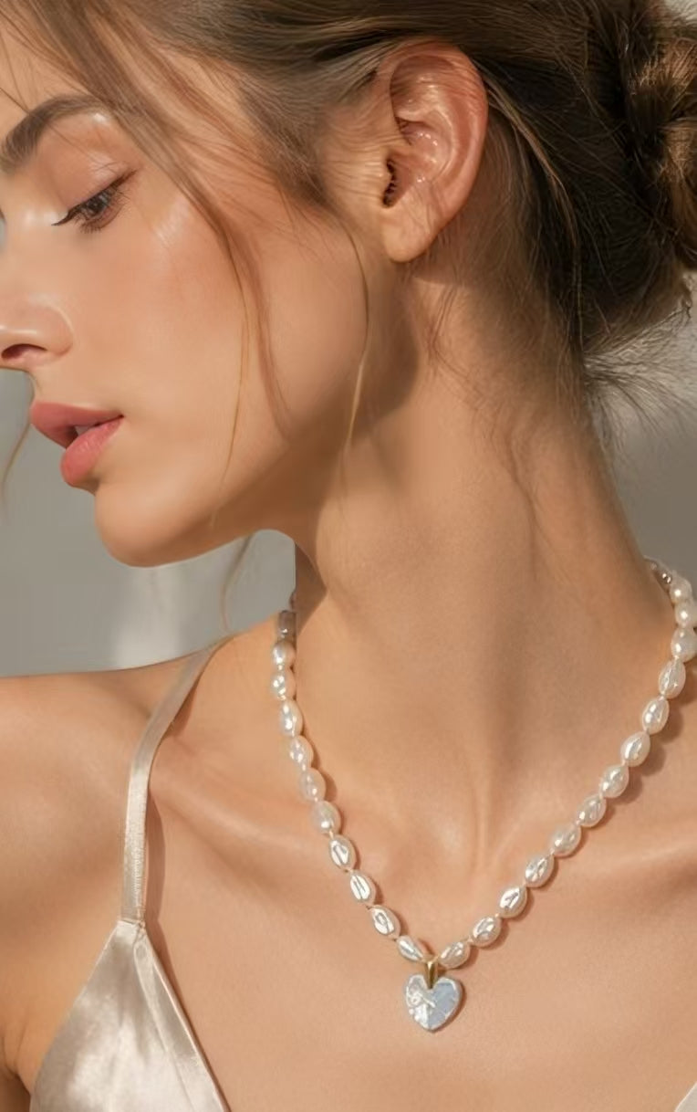 "Runaway Sweetheart" 18k Gold Over Silver Baroque Pearl Heart Necklace