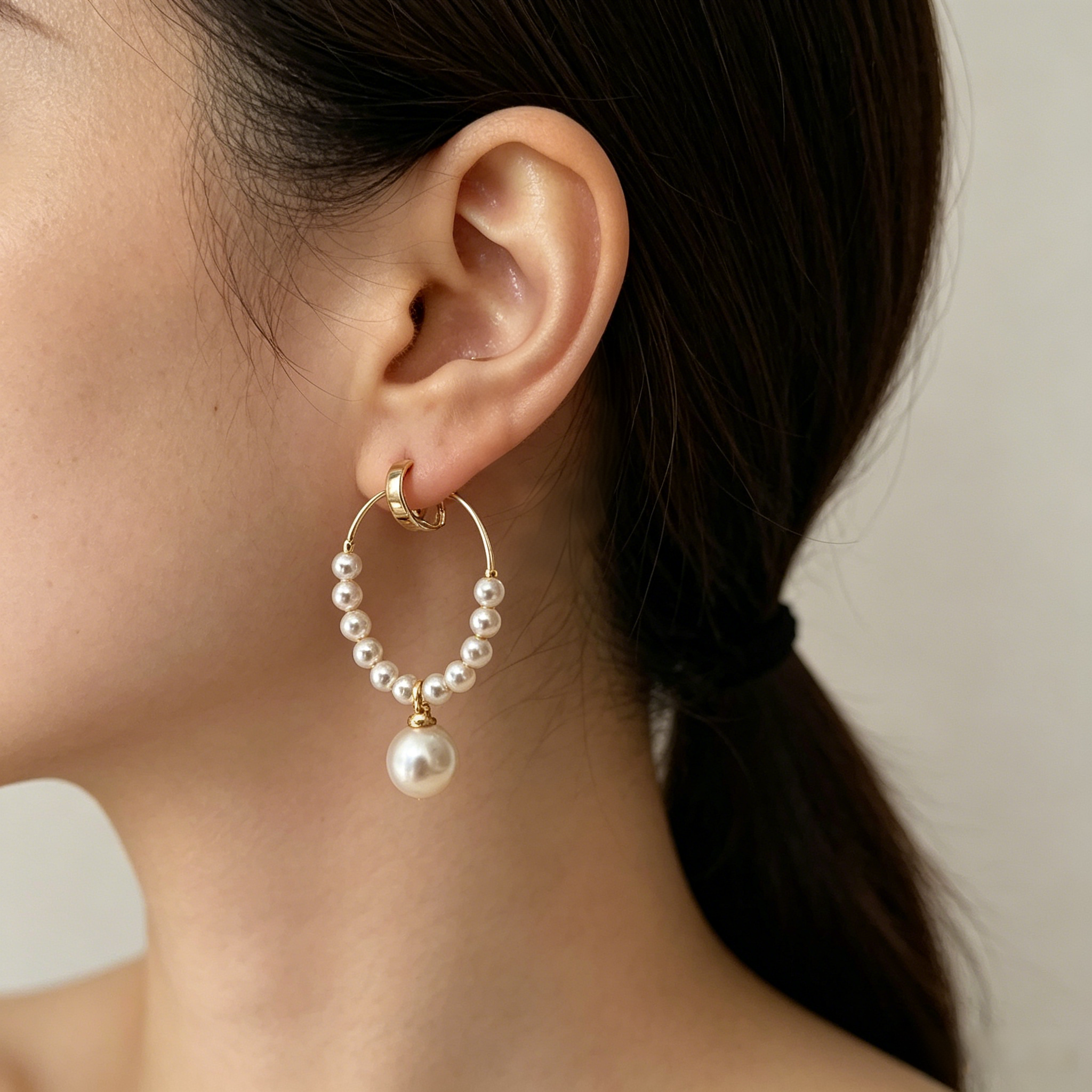14K Gold Filled Swarovski Crystal Pearl C-Hoop Earrings