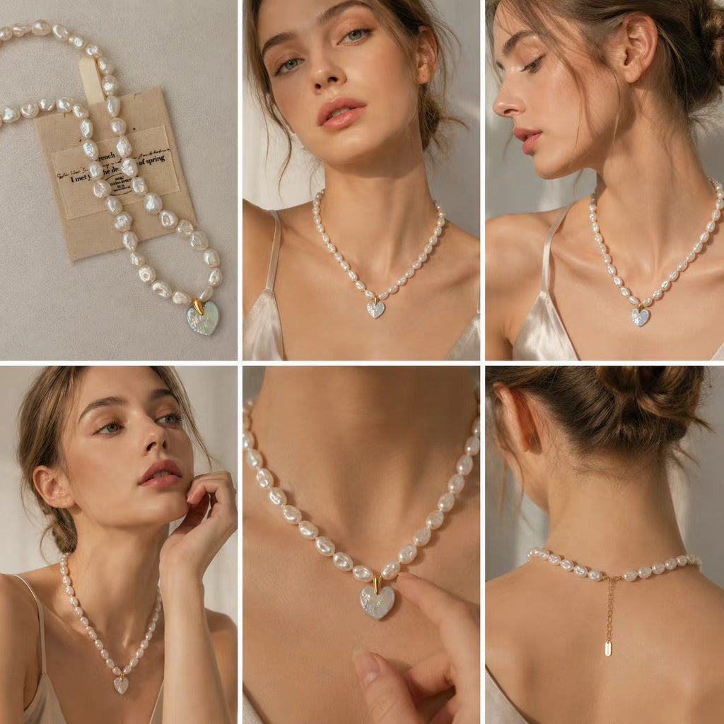"Runaway Sweetheart" 18k Gold Over Silver Baroque Pearl Heart Necklace