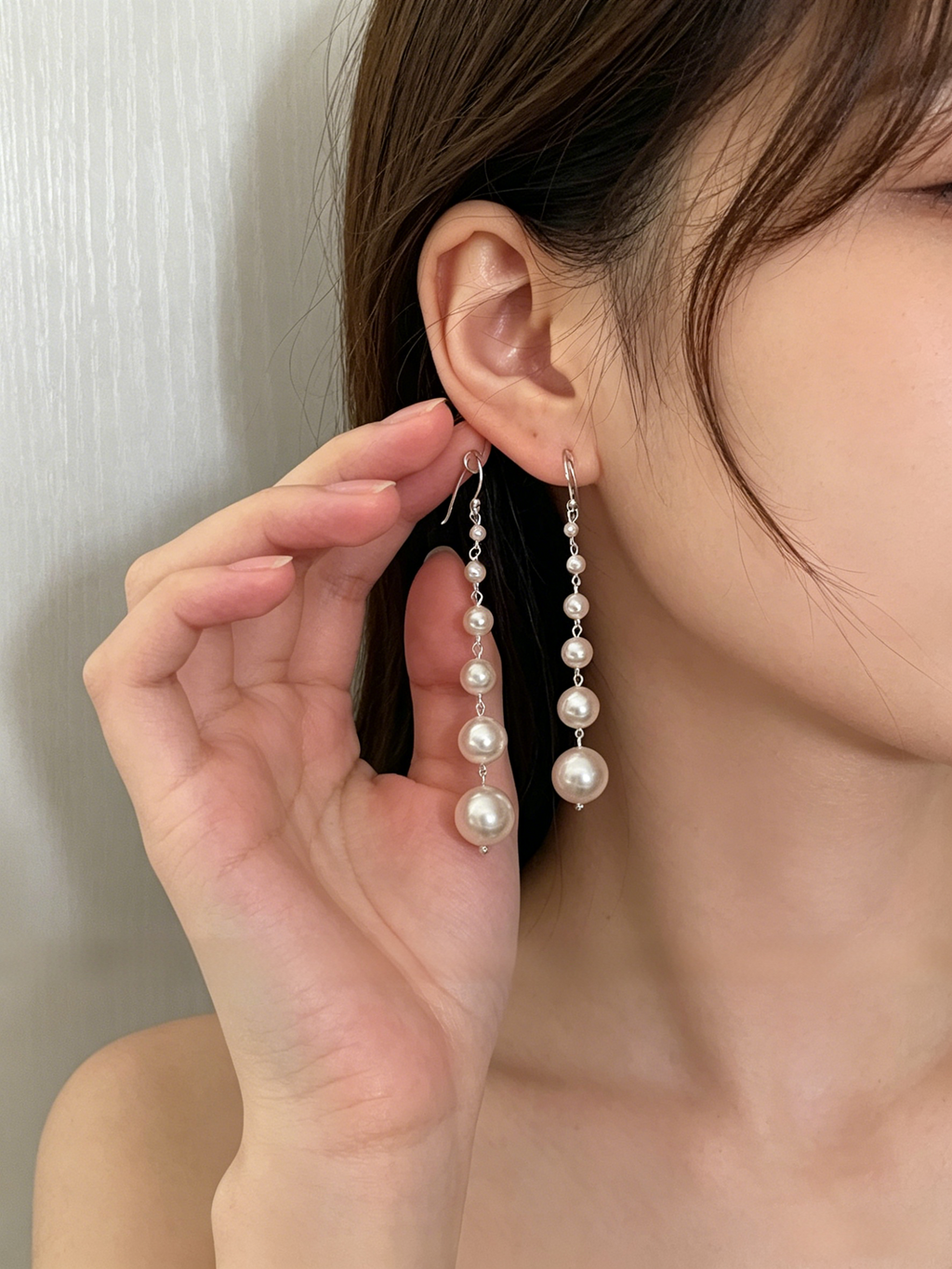 925 Sterling Silver Graduated Pearl Drop Statement Earrings