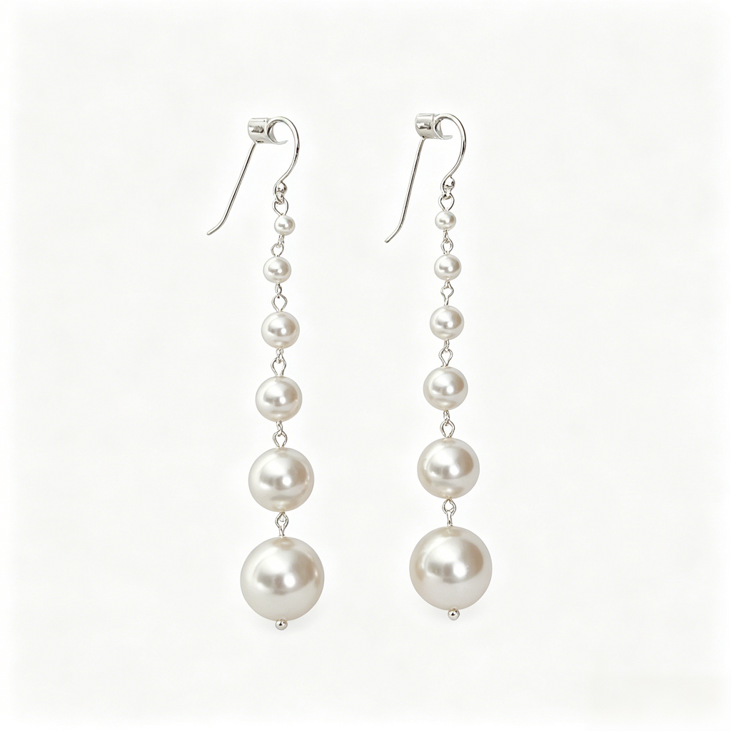925 Sterling Silver Graduated Pearl Drop Statement Earrings
