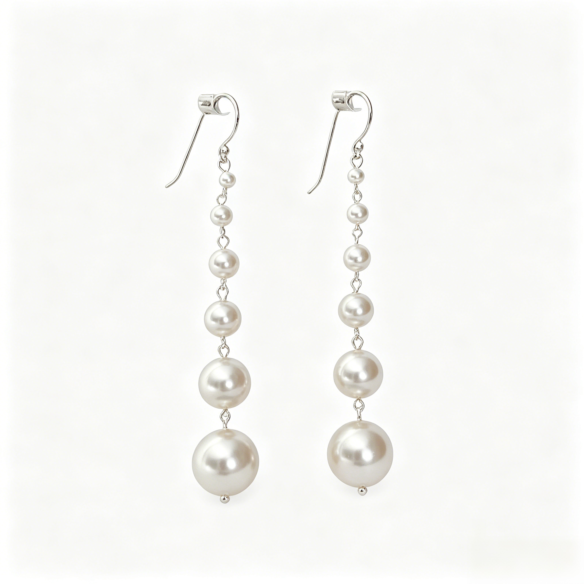 925 Sterling Silver Graduated Pearl Drop Statement Earrings