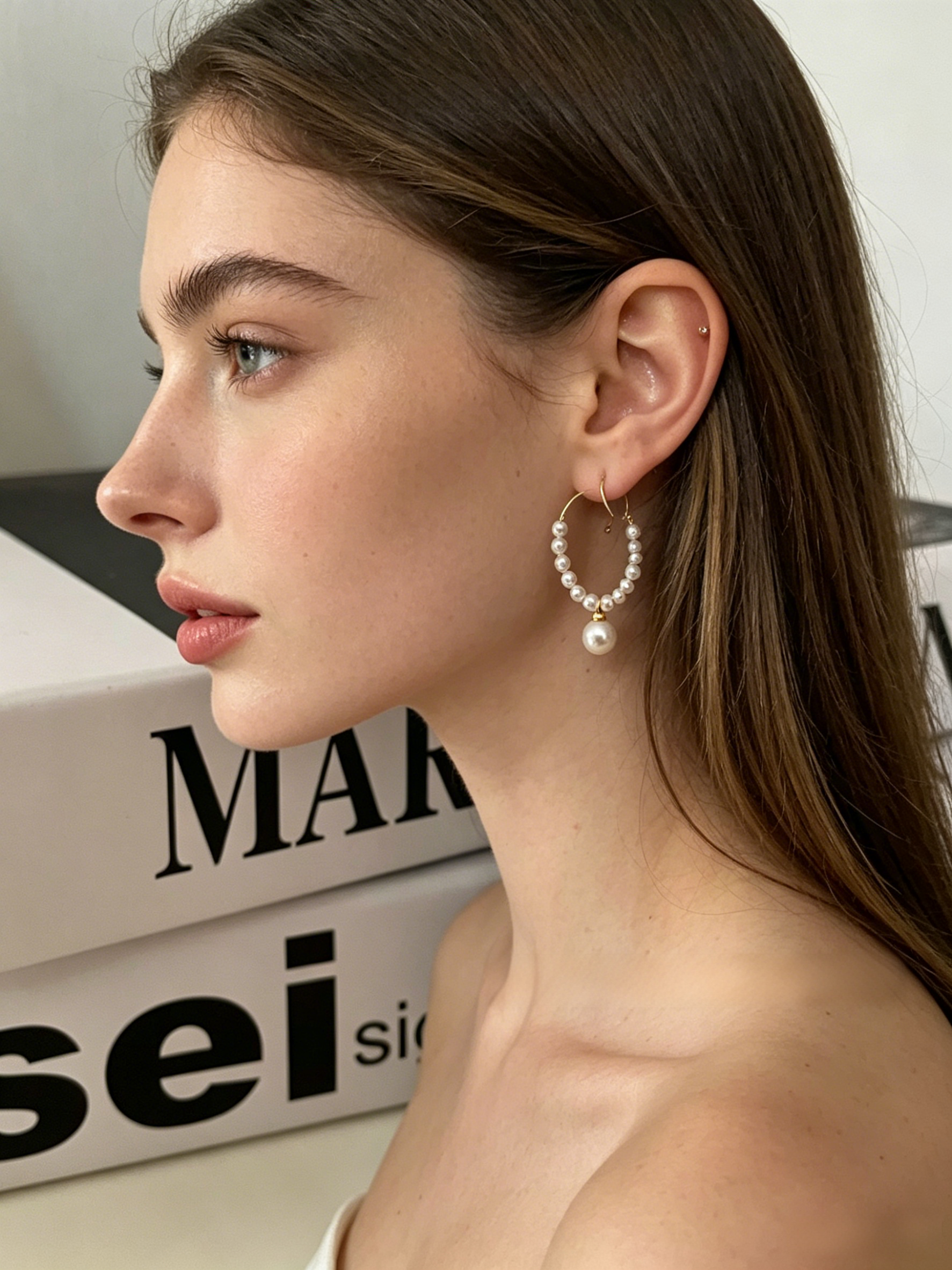 14K Gold Filled Swarovski Crystal Pearl C-Hoop Earrings