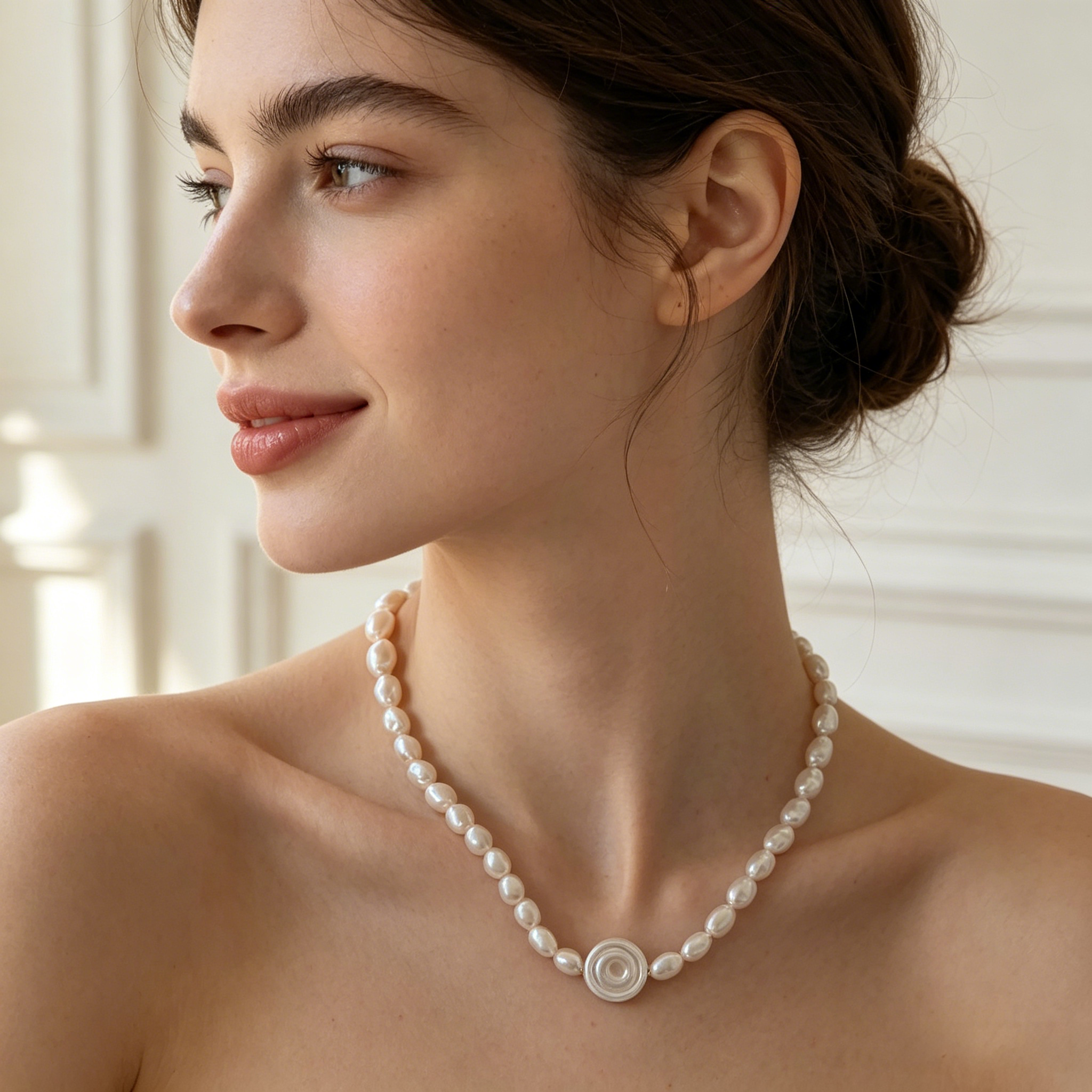 Women’s Retro Roman Inspired Pearl Choker Necklace
