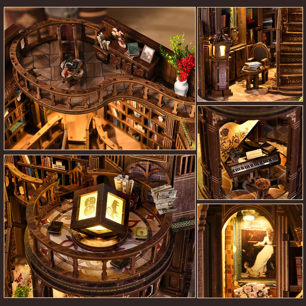 Dreamy Book Hall DIY Miniature Dollhouse Kit with Touch LED Light