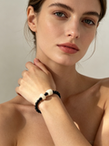 Black Agate & Cream Beaded Stretch Bracelet