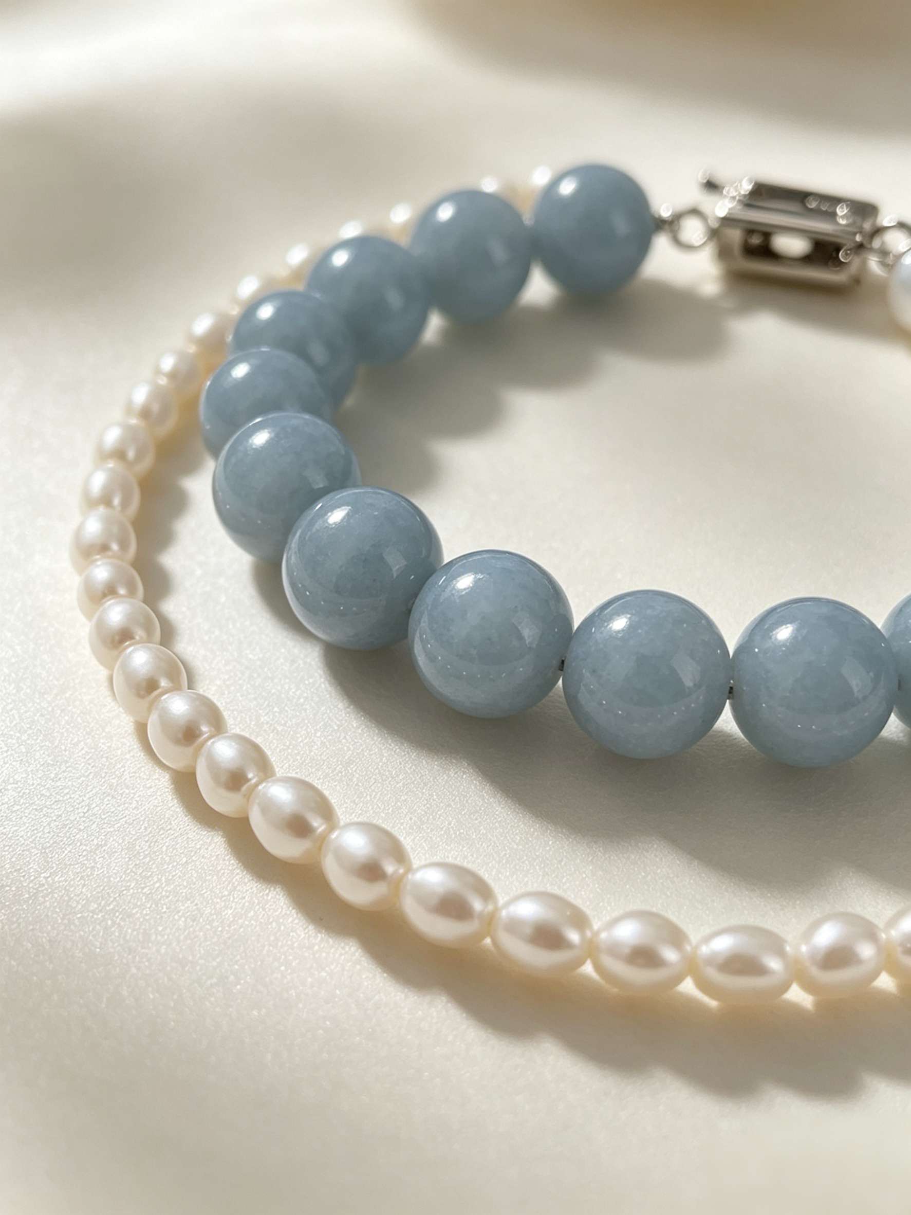 Layered Pearl & Larimar Silver Bracelet