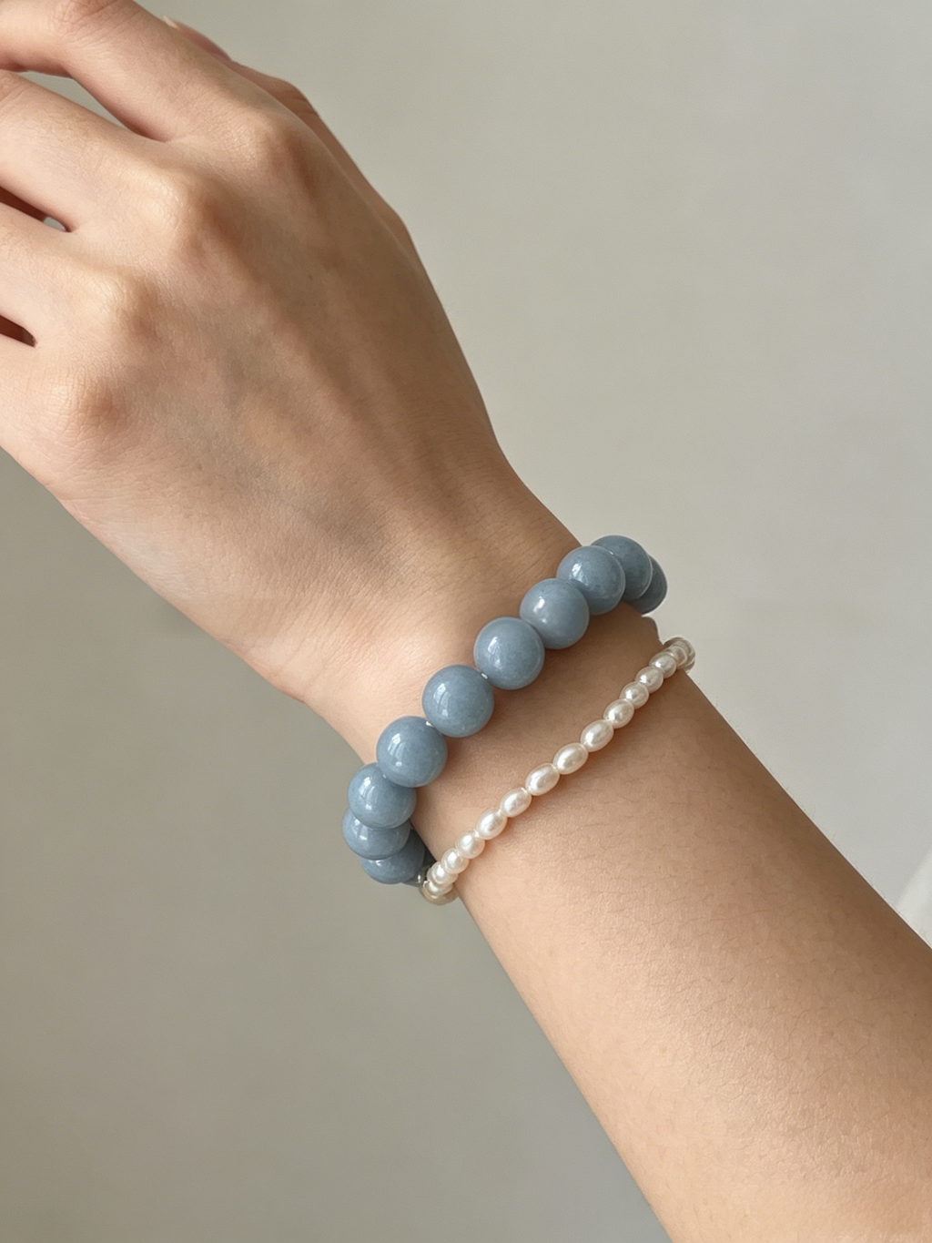 Layered Pearl & Larimar Silver Bracelet