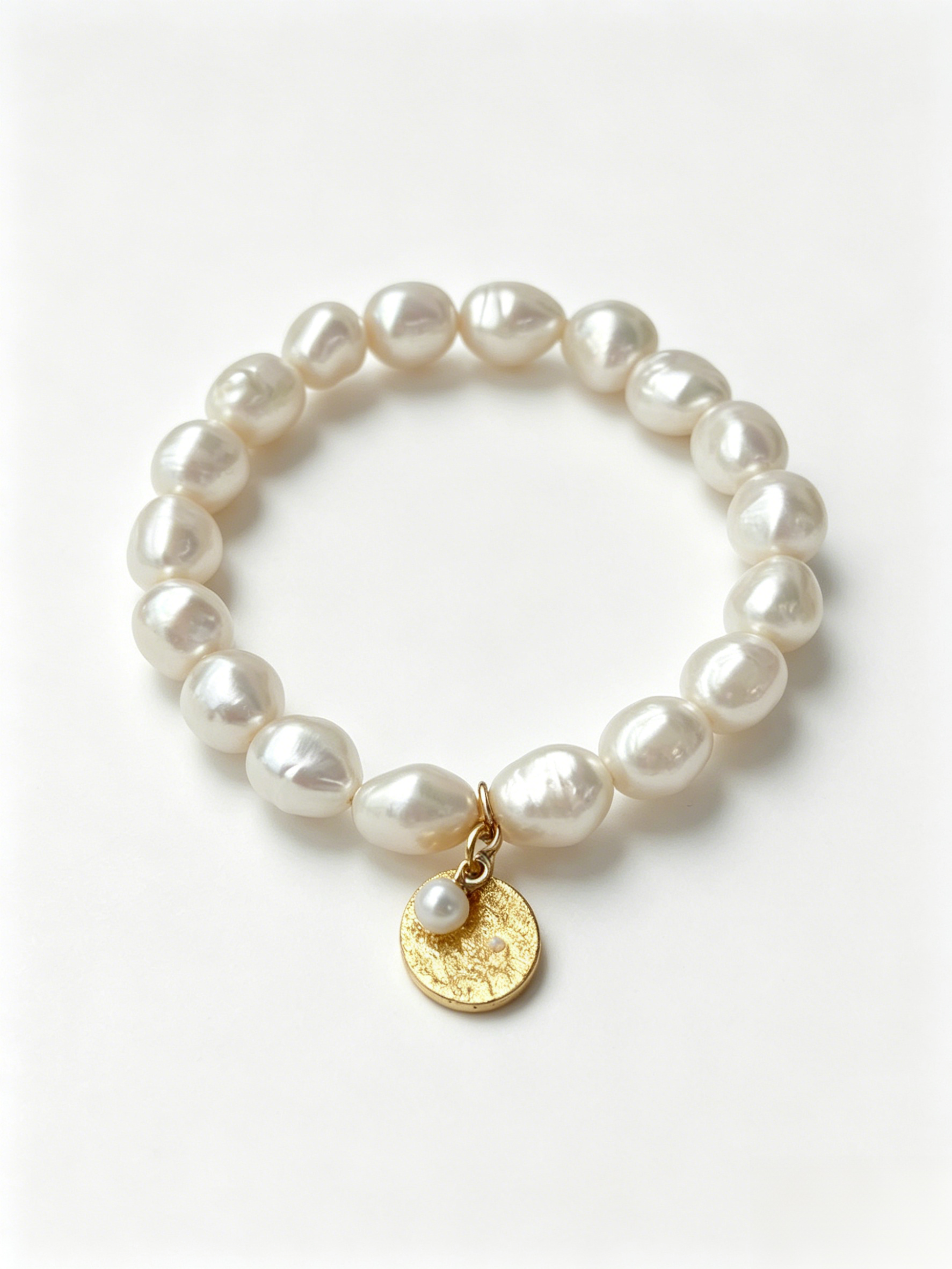 Baroque Pearl Stretch Bracelet with Gold Coin Charm