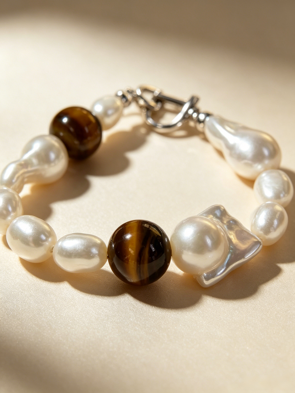 Vintage Amber Tone Baroque Pearl Bracelet
