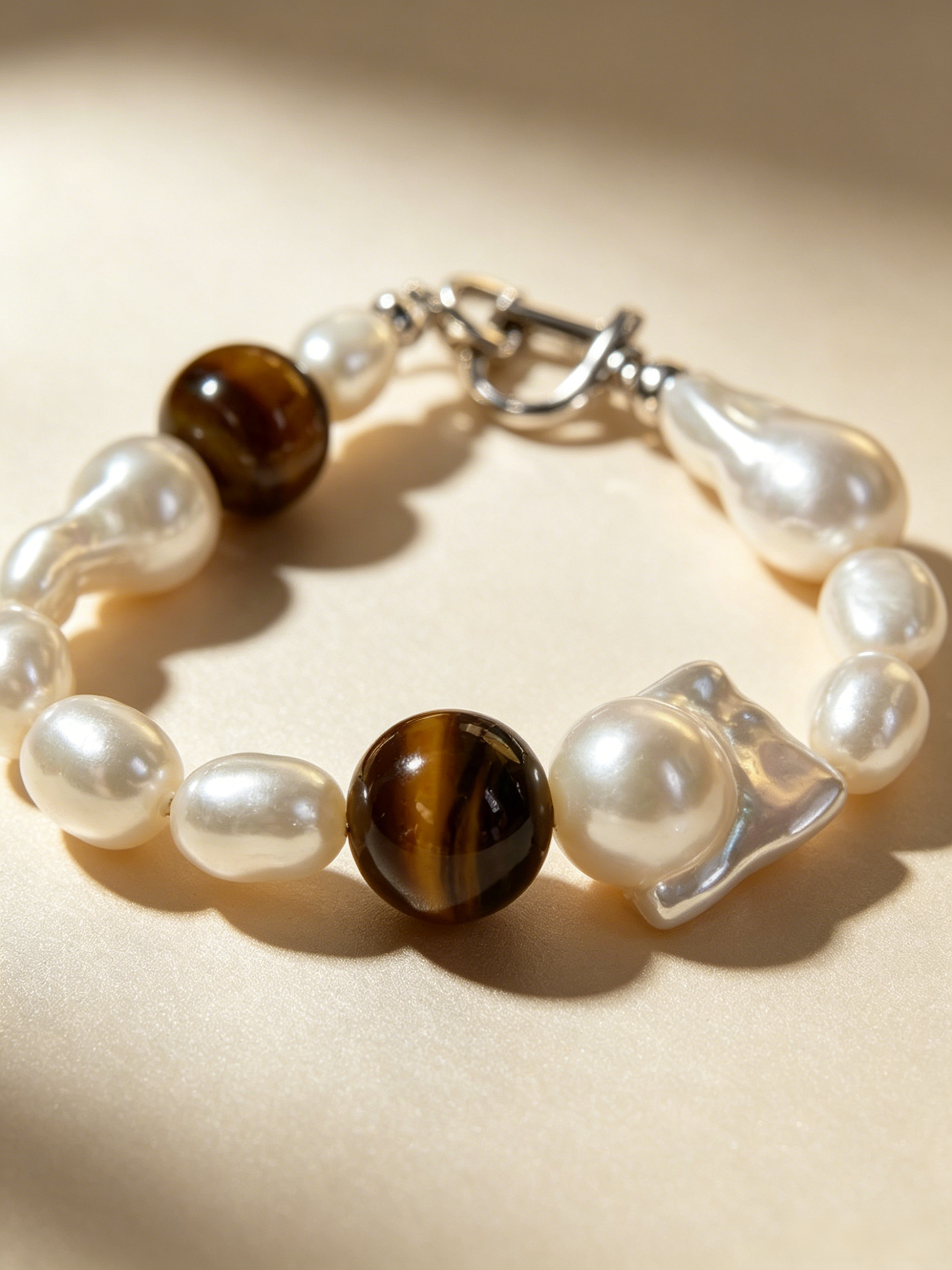 Vintage Amber Tone Baroque Pearl Bracelet
