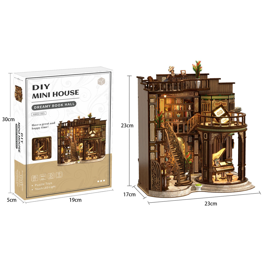Dreamy Book Hall DIY Miniature Dollhouse Kit with Touch LED Light