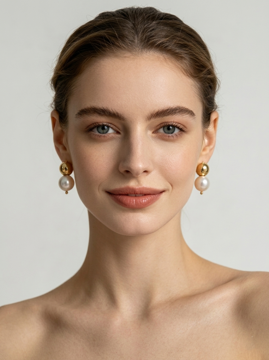 Chic Dual-Sphere Pearl and Gold Drop Earrings