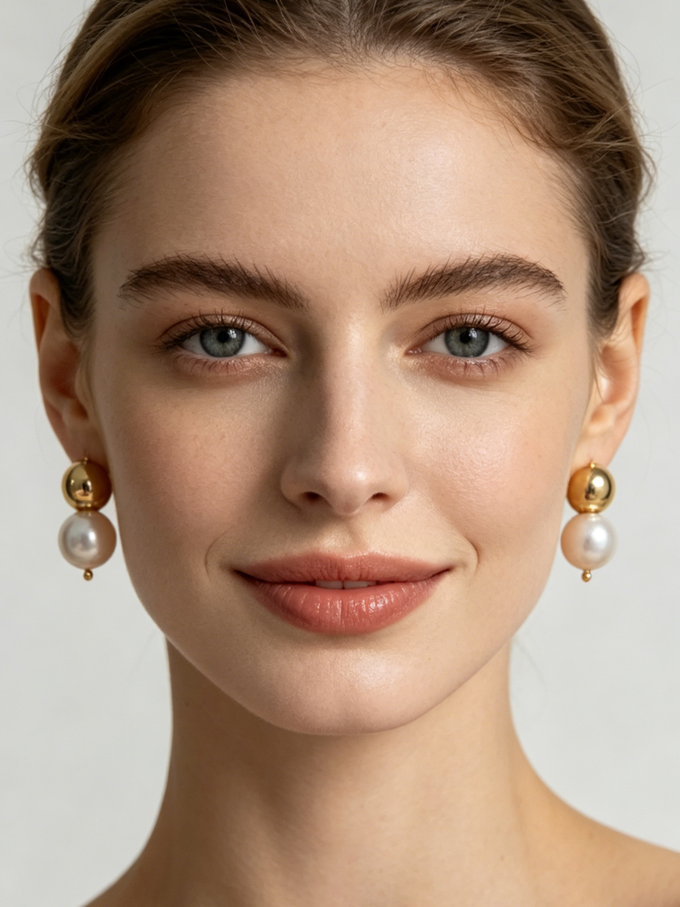 Chic Dual-Sphere Pearl and Gold Drop Earrings