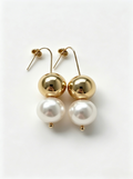 Chic Dual-Sphere Pearl and Gold Drop Earrings