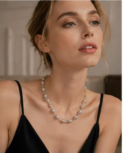Liquid Silver Metallic Baroque Pearl Link Chain Necklace