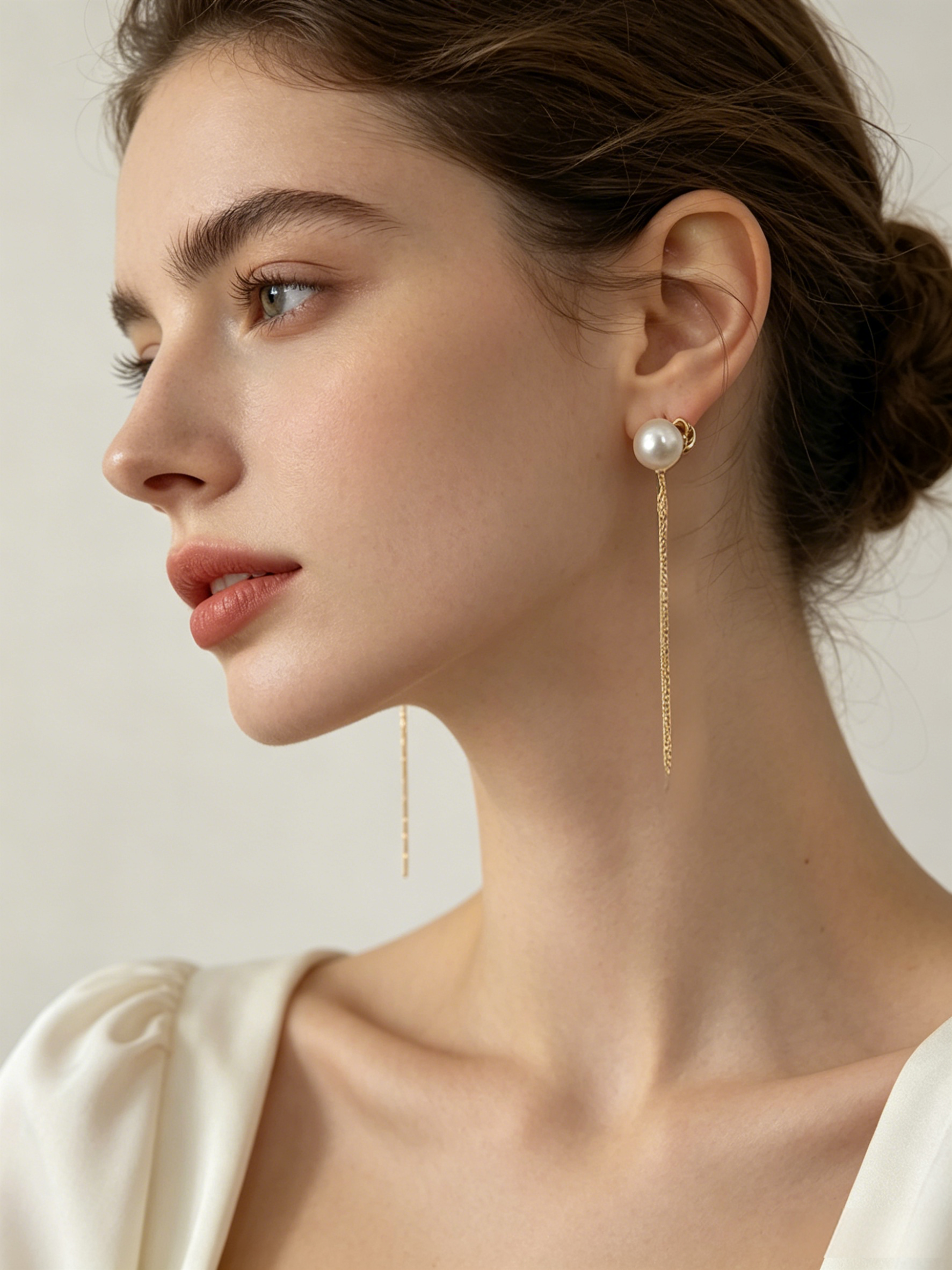 Minimalist Pearl Stud and Linear Tassel Drop Earrings