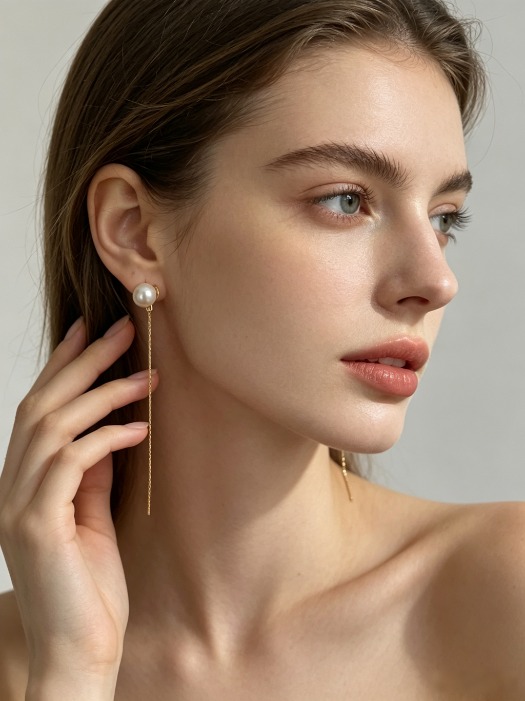 Minimalist Pearl Stud and Linear Tassel Drop Earrings