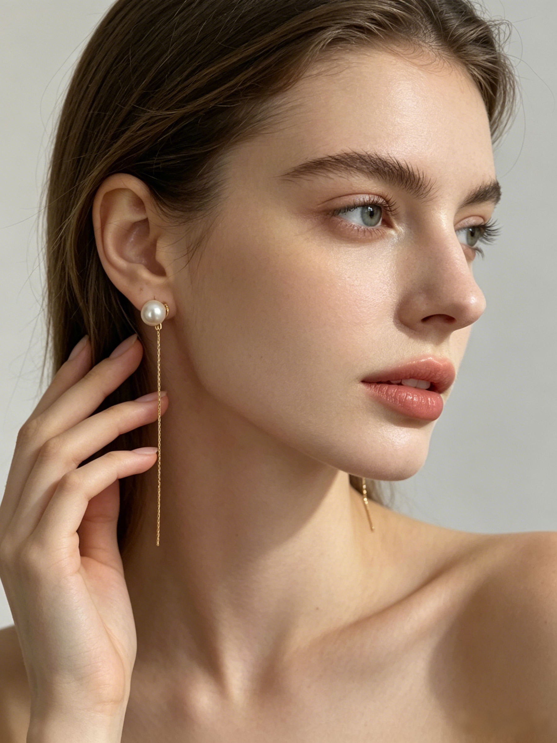 Minimalist Pearl Stud and Linear Tassel Drop Earrings