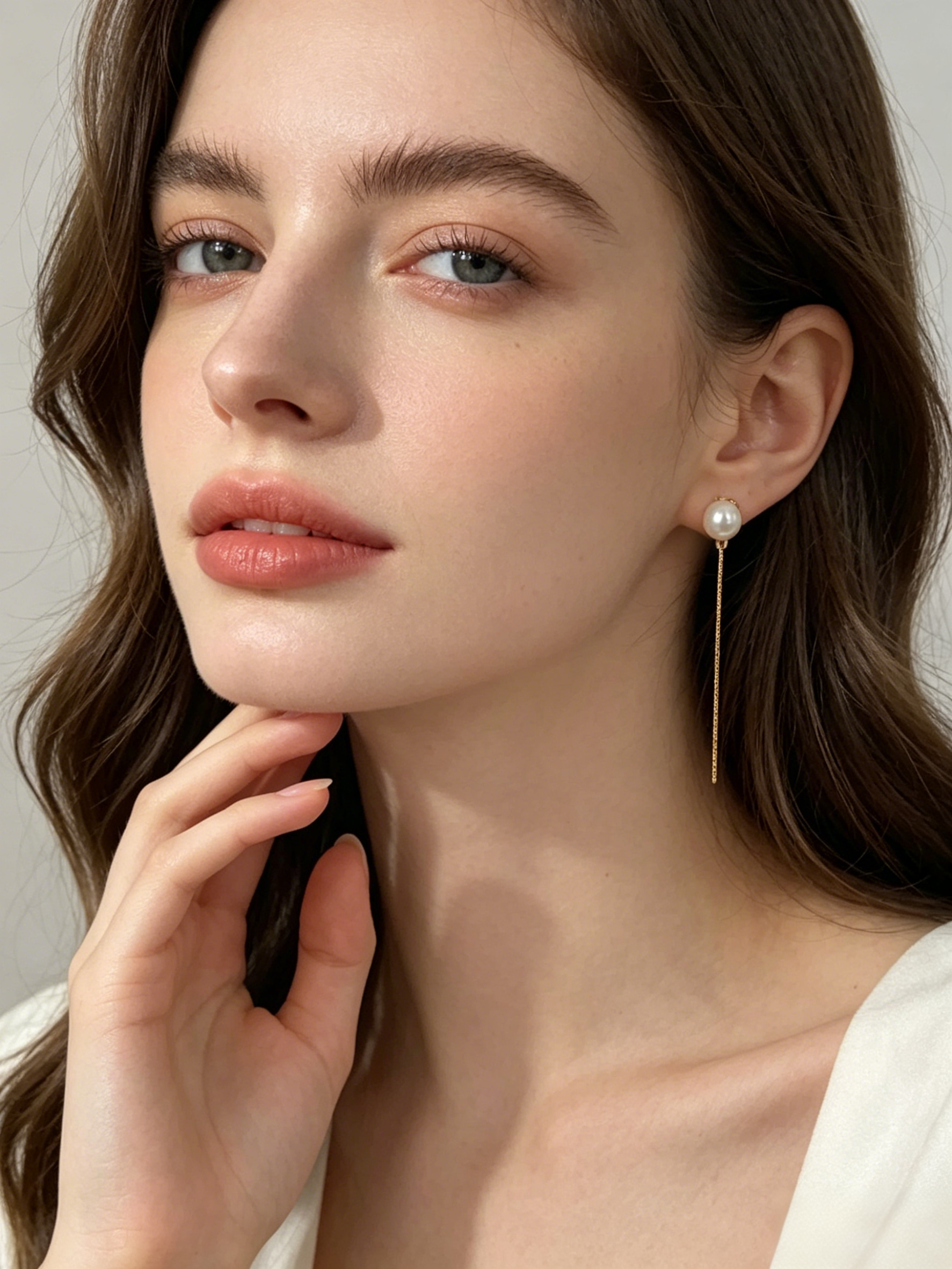 Minimalist Pearl Stud and Linear Tassel Drop Earrings