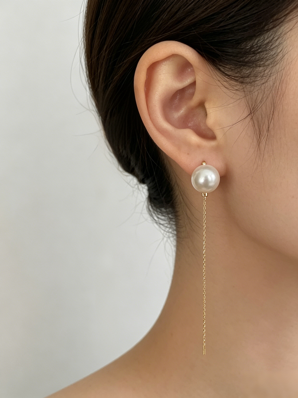 Minimalist Pearl Stud and Linear Tassel Drop Earrings