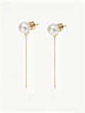Minimalist Pearl Stud and Linear Tassel Drop Earrings