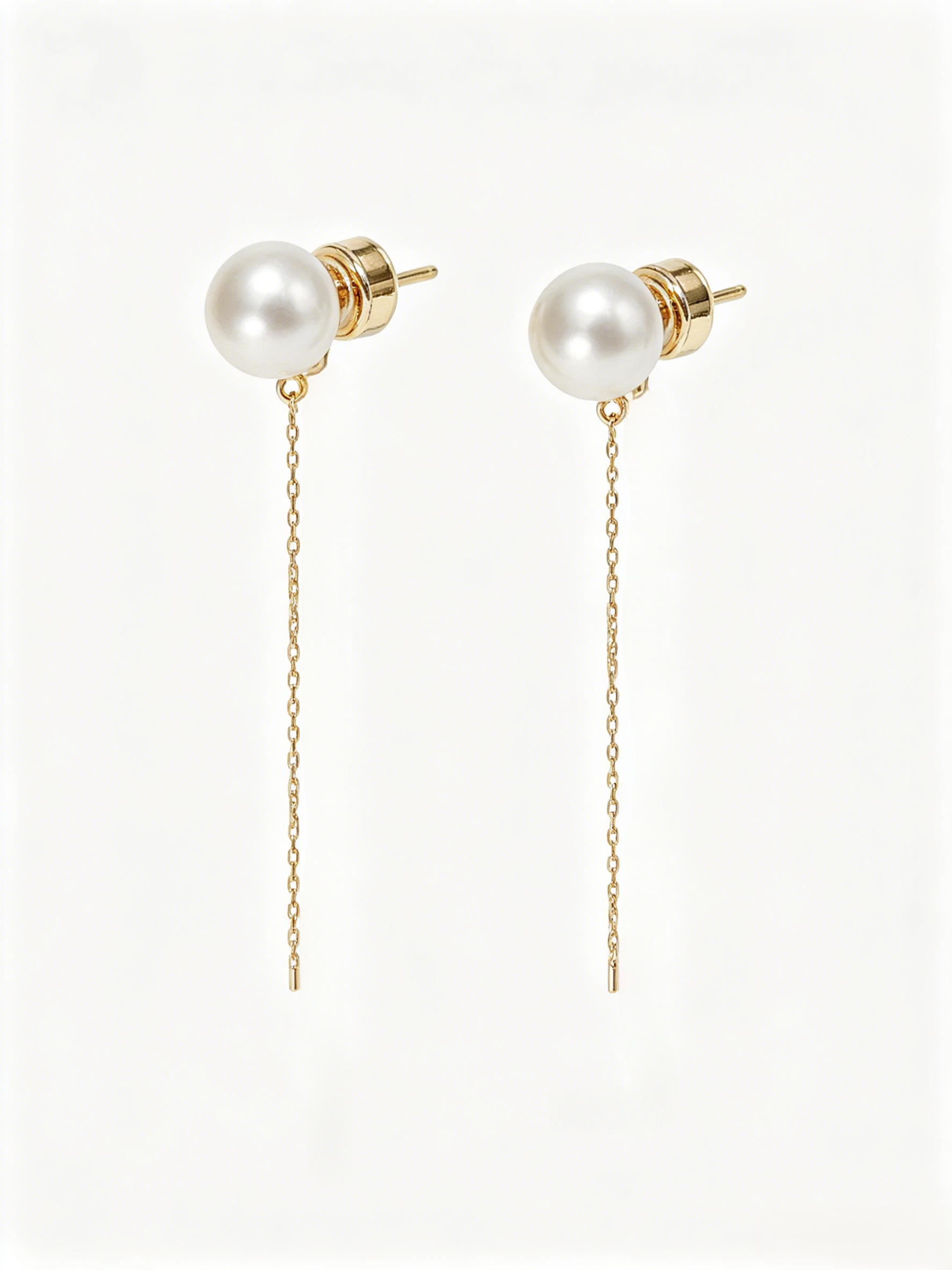 Minimalist Pearl Stud and Linear Tassel Drop Earrings