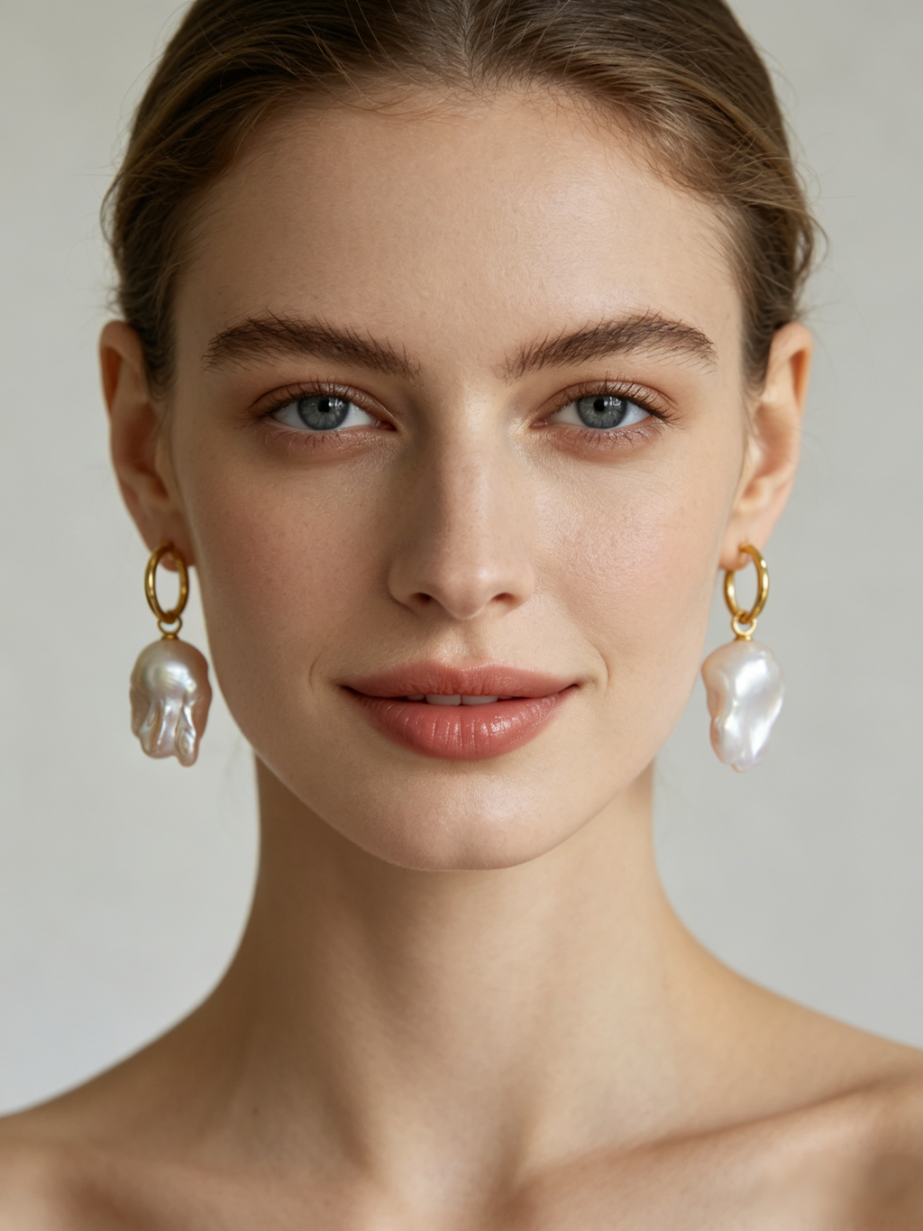 Organic Baroque Pearl Charm Hoop Earrings