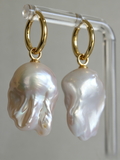 Organic Baroque Pearl Charm Hoop Earrings