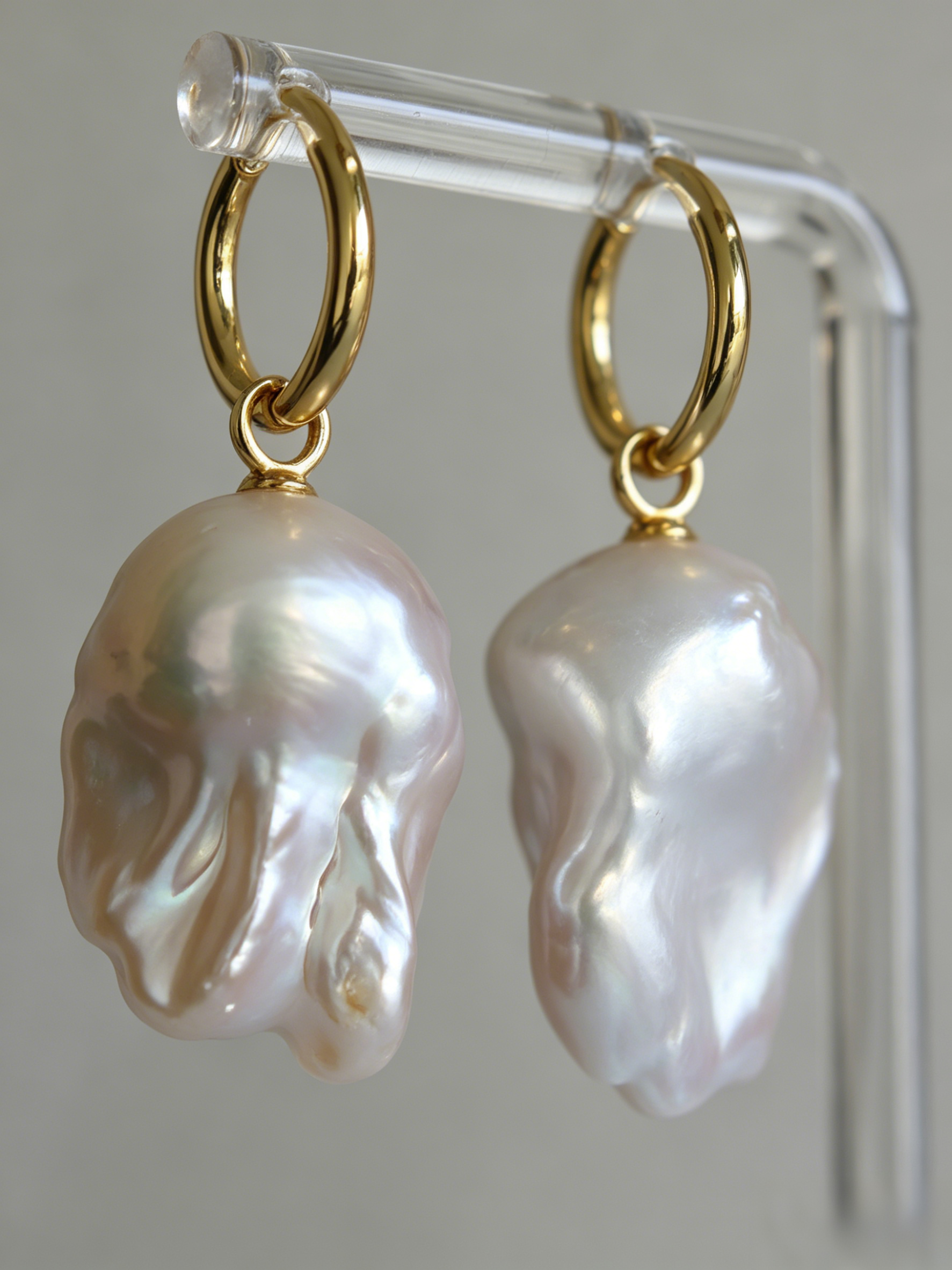 Organic Baroque Pearl Charm Hoop Earrings
