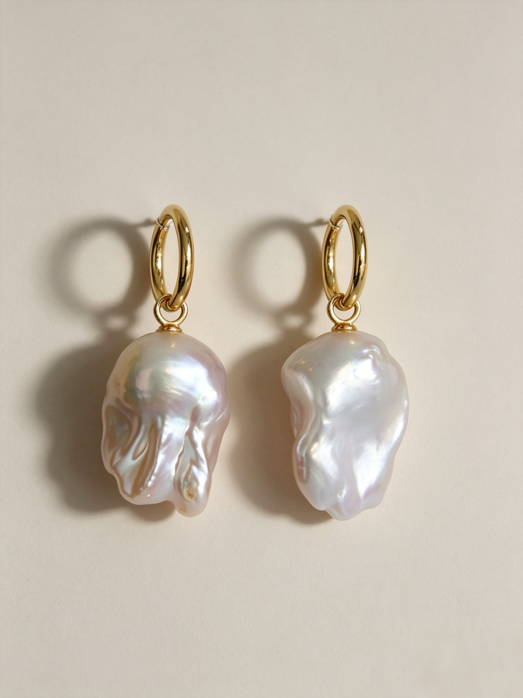 Organic Baroque Pearl Charm Hoop Earrings