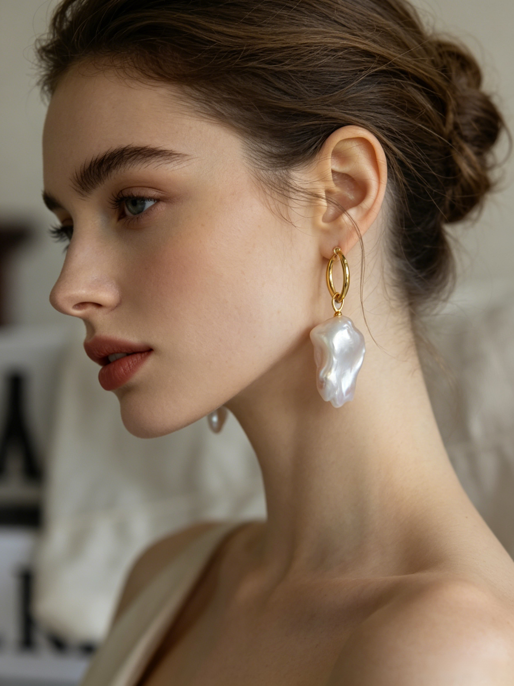 Organic Baroque Pearl Charm Hoop Earrings