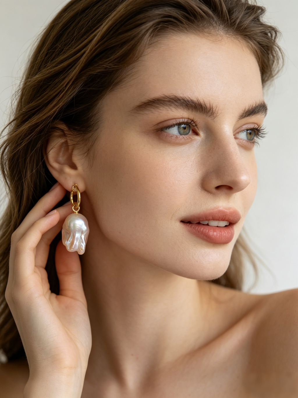 Organic Baroque Pearl Charm Hoop Earrings