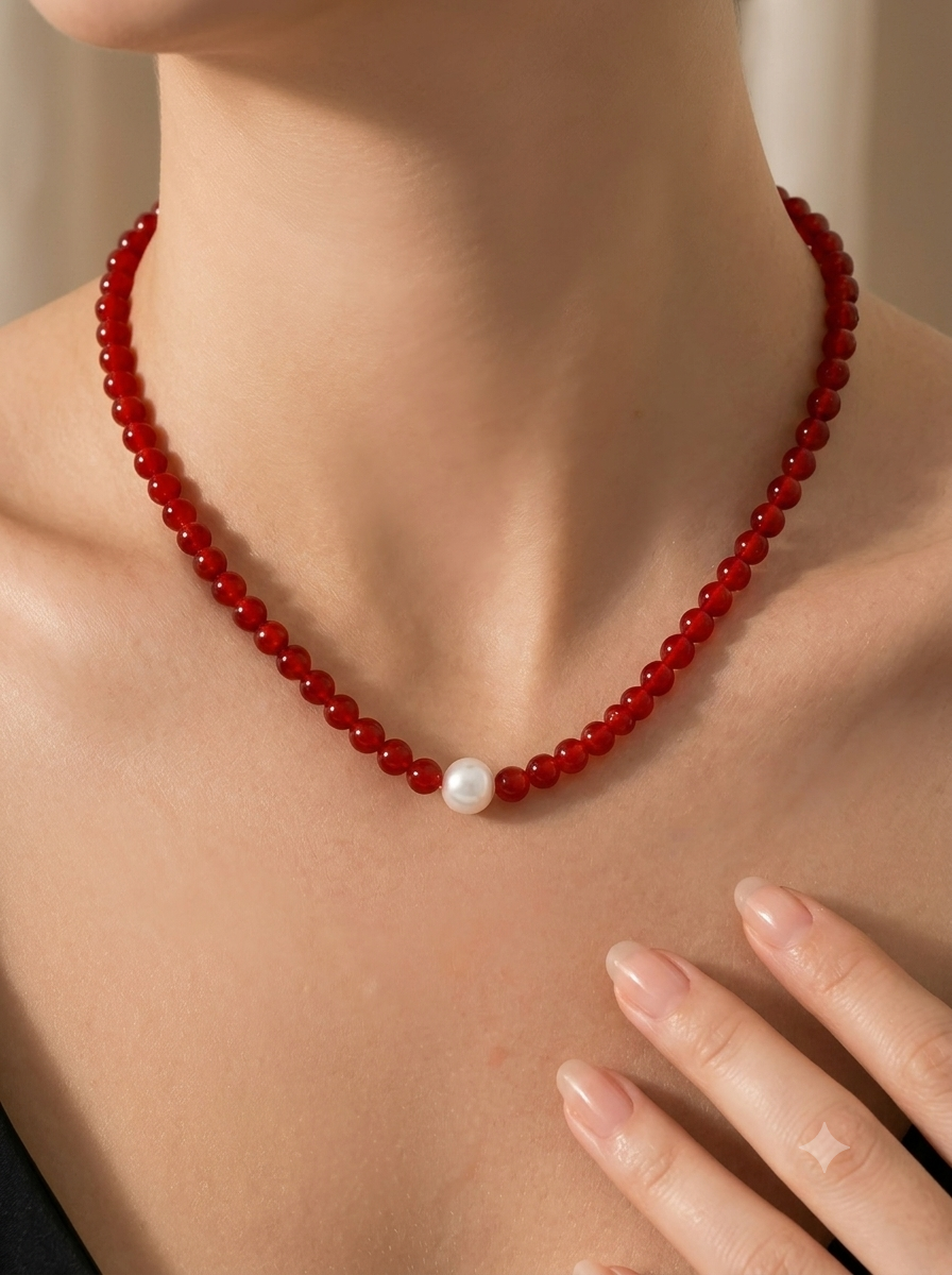 Red Agate Round Disc Necklace (41cm)