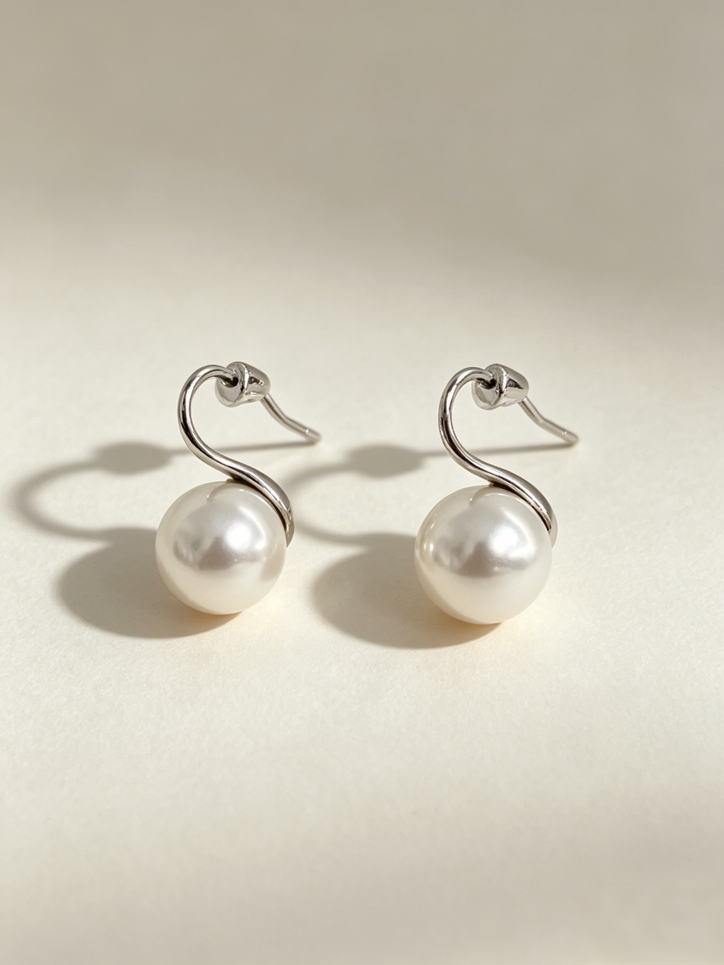 Sculptural S-Curve Swarovski Pearl Drop Earrings