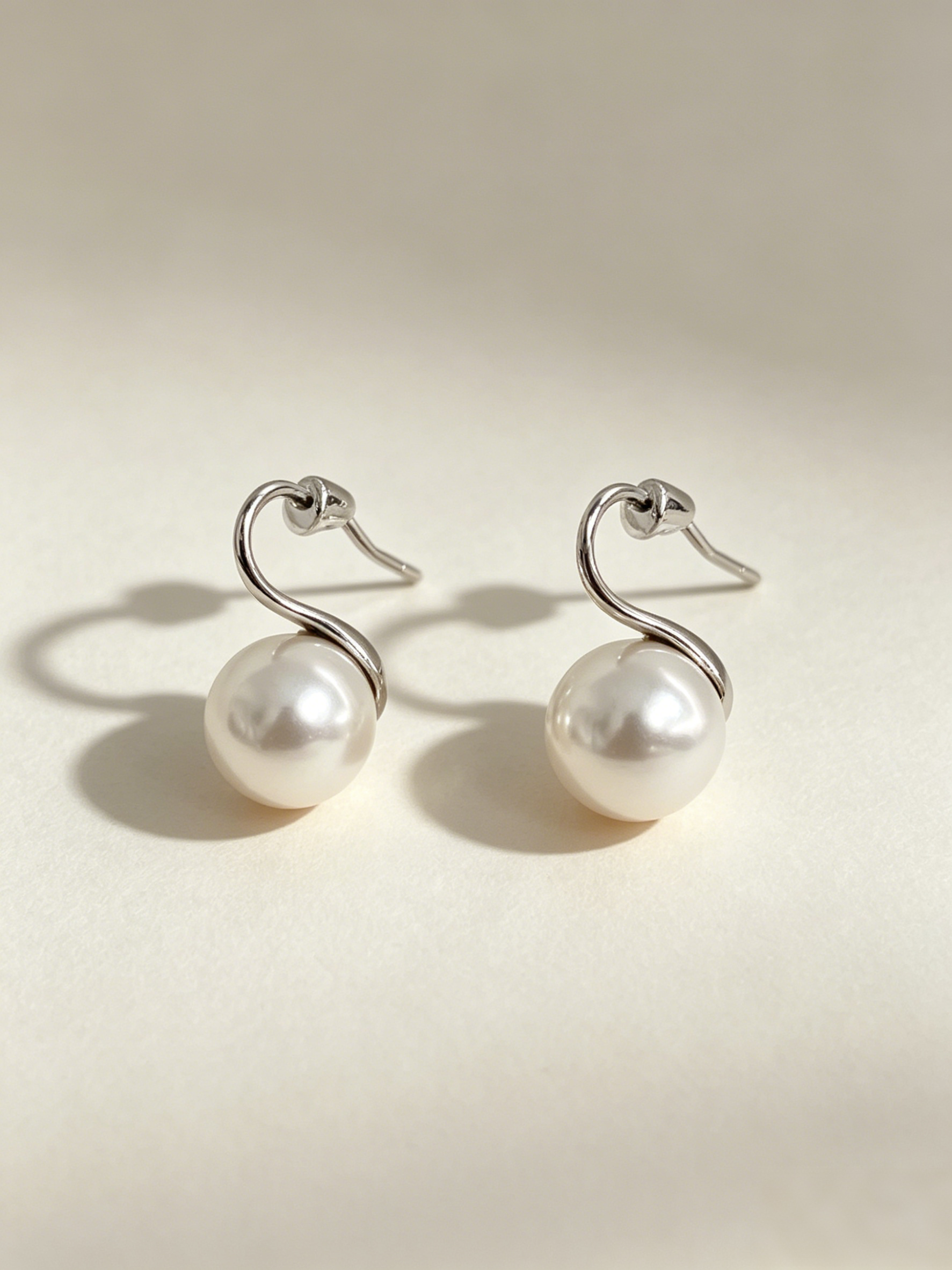 Sculptural S-Curve Swarovski Pearl Drop Earrings