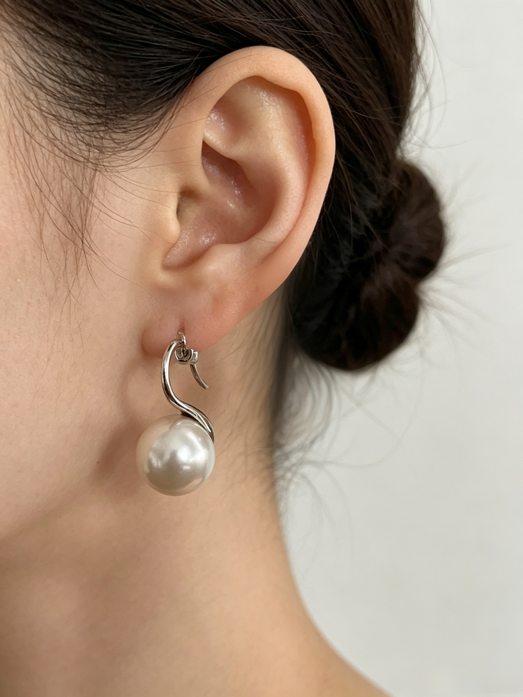 Sculptural S-Curve Swarovski Pearl Drop Earrings