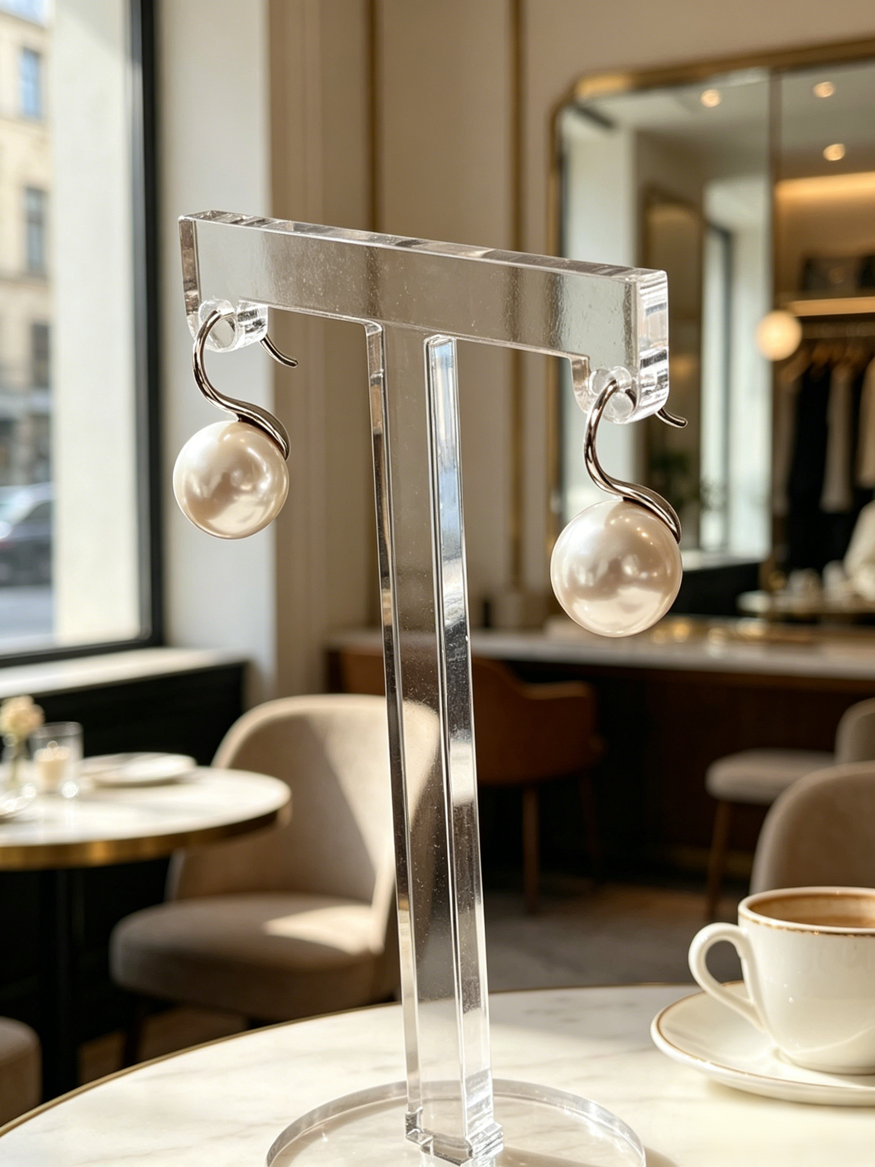 Sculptural S-Curve Swarovski Pearl Drop Earrings