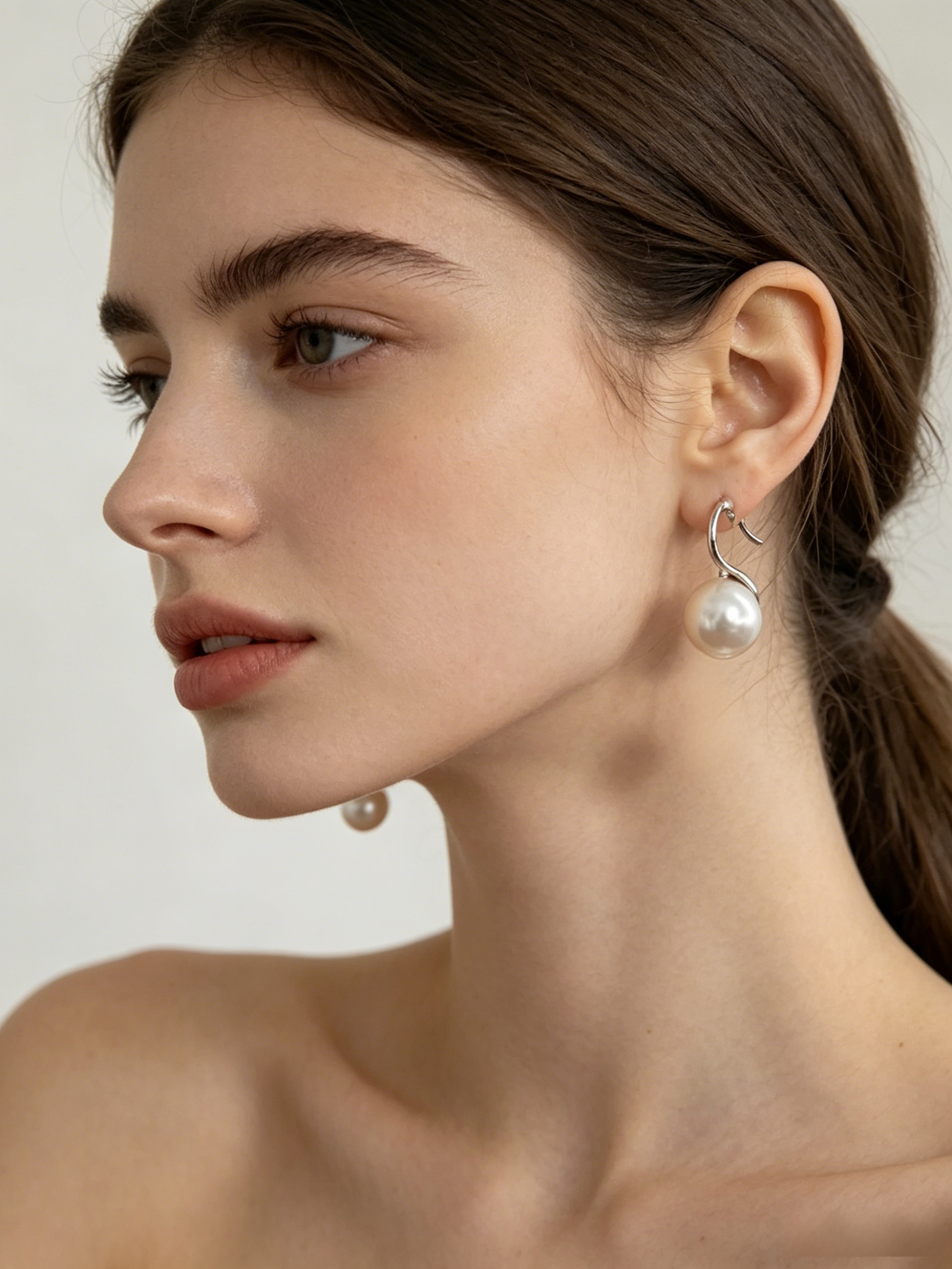 Sculptural S-Curve Swarovski Pearl Drop Earrings
